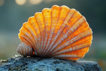 Poster - A close-up view of a shell resting on a rock