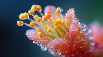 Poster - A detailed view of a flower with water droplets glistening on its petals