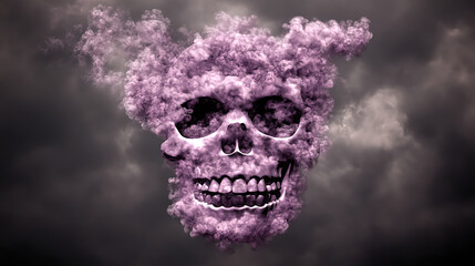 Poster - Vibrant purple smoke skull dark atmosphere digital art mysterious environment close-up view creative concept