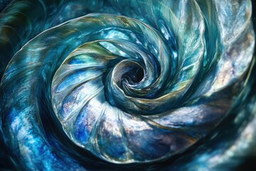 Aufkleber - Abstract swirling artwork in shades of teal and blue, resembling a seashell or vortex.