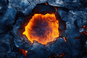 Aufkleber - Glowing lava flows within a dark volcanic crater, a fiery spectacle of nature's raw power.