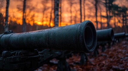 Poster - A cannon sits in the middle of a dense forest