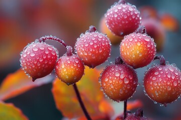 Poster - Close-up of juicy red berries with tiny water droplets glistening on their surface