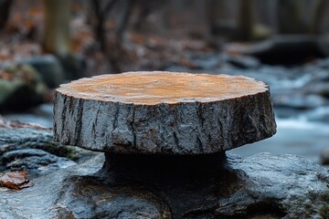 Aufkleber - A tree trunk lying on top of a rock pile, with natural textures and weathered appearance