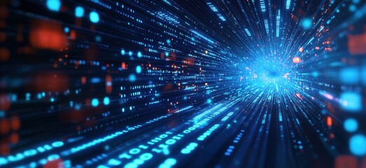 Poster - Digital data stream with glowing binary code and vibrant light effects