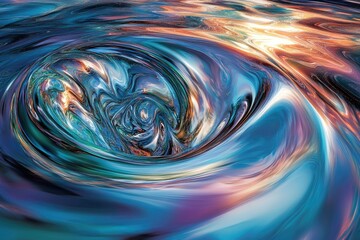 Poster - Abstract swirling vortex of vibrant blues, purples, and oranges, resembling a cosmic nebula or liquid light.