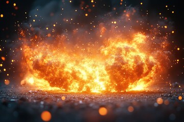 Poster - Large fireball exploding with bright orange and yellow flames