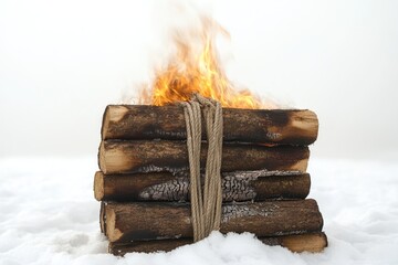 Poster - A stack of logs sits atop a pile of snow, perfect for winter scenes or outdoor settings