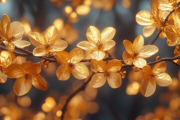 Poster - A close-up shot of a tree branch covered in bright yellow flowers, perfect for nature-inspired designs or spring-themed projects