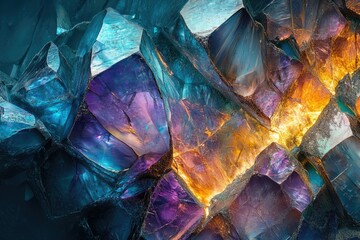 Poster - A mesmerizing close-up of vibrant amethyst and teal crystals, glowing with inner light.