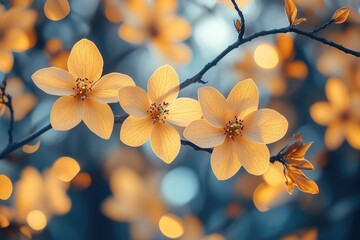 Poster - A detailed shot of a tree branch adorned with a group of colorful flowers