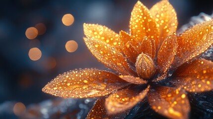 Poster - Close-up shot of a flower with water droplets glistening on its petals