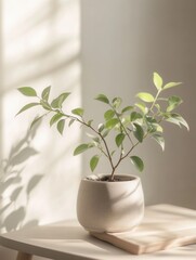 Aufkleber - Indoor plant thrives in natural light beside soft shadows on a serene table setup Generative AI