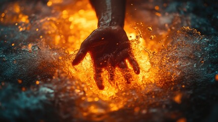 Poster - A hand sticks out from a burning area with smoke and flames in the background, possibly indicating rescue or escape
