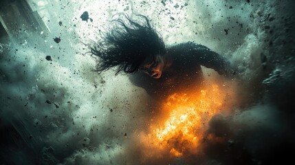 Poster - A person is seen running through a fiery situation, possibly escaping danger or trying to rescue someone