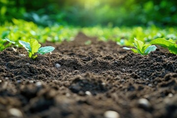 Poster - A close-up shot of various plants growing in the dirt