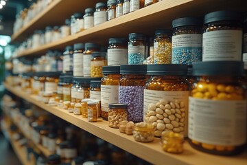 Poster - A shelf filled with various types of jars