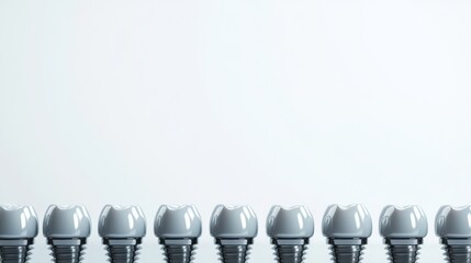 Aufkleber - Dental implants arranged in a row on a white background with smooth metal and ceramic features for clear visibility Generative AI