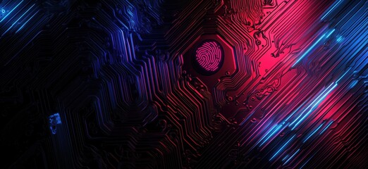 Fototapete - Futuristic circuit board design featuring fingerprint technology and vibrant colors