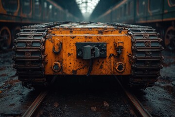 Aufkleber - A yellow train sitting on train tracks, ready to depart