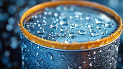 Poster - A can of soda with water droplets on the surface, ideal for use in food and drink related concepts