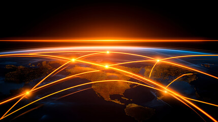 Poster - Global connectivity and data flow visualization earth digital graphic futuristic aerial view technology concept