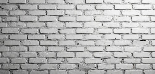 Aufkleber - White painted old brick wall texture. Wide panorama picture. Background with copy space, room for web banner design, text template. Stone block masonry, grunge stucco backdrop.