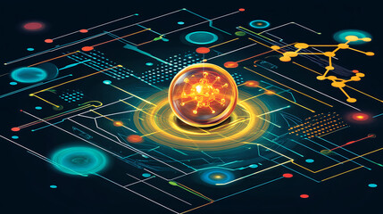 Poster - Exploring quantum computing concepts digital space infographic design futuristic environment close-up view