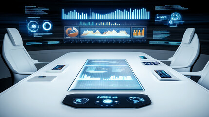 Poster - Data-driven decision making corporate boardroom visual analytics modern technology aerial view strategic insights