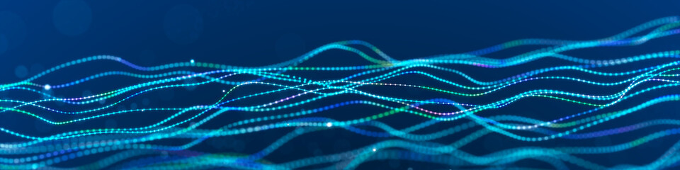 Leinwandbilder - Sci-fi background. Digital wave with many particles. Big data visualization. Template for festive presentation. 3d