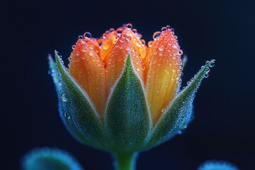 Poster - Close up shot of a flower with water droplets glistening on its petals, great for beauty and nature photography projects