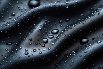 Poster - Close-up shot of water droplets on black cloth, suitable for use in science or technology projects