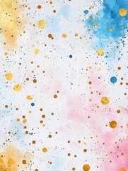 Poster - abstract colorful background with paint splashes and gold dots.