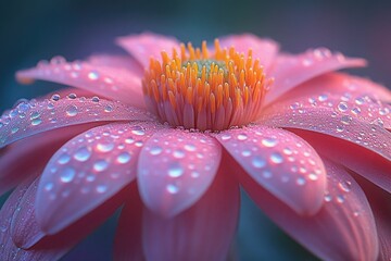Poster - A pink flower with water droplets glistening on its petals, perfect for nature-inspired designs or illustrations
