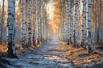 Poster - A winding dirt road surrounded by tall trees in a dense forest