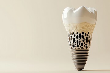 Aufkleber - Detailed cross section view of a dental implant showcasing titanium base and ceramic crown against a soft backdrop Generative AI