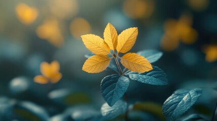 Poster - Close-up shot of a plant with yellow leaves, great for botanical or scientific uses