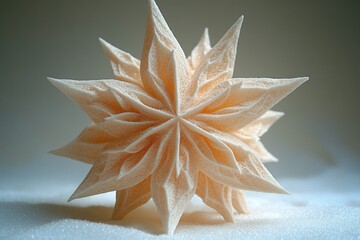 Poster - A close-up shot of a paper star on a table, often used as a decorative element or symbolizing wishes and dreams
