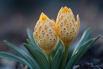 Poster - Close-up shot of two yellow flowers growing on a plant, suitable for illustrations and designs