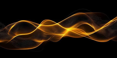 Poster - Abstract Golden Wave. Digital Flow Background With Shining Particles. Design Element.