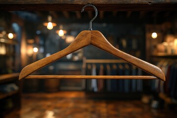 Poster - A wooden hanger displayed in a clothing store, suggesting a wide range of clothing options