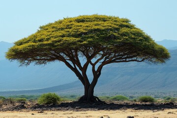 Poster - A single tree stands alone in the arid desert landscape