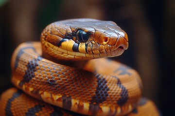 Aufkleber - A close-up view of a snake's head resting on a rock, with intricate details