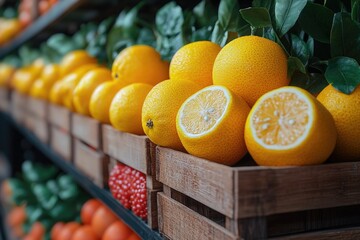 Poster - A bunch of fresh oranges sitting on a shelf