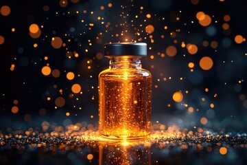 Poster - A clear glass bottle filled with transparent liquid sitting on a wooden or stone table