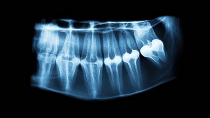 Aufkleber - X ray of dental implant with highlighted clarity showing clean lines and dental structure, space for text on right side Generative AI