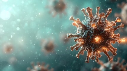 Poster - Highly detailed close up photograph showcasing the eerie glowing structure of an unknown virus under a powerful microscope