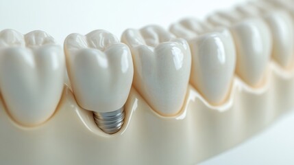 Aufkleber - High quality 3D model showcasing a dental arch with a single implant among natural teeth in a minimalist design Generative AI