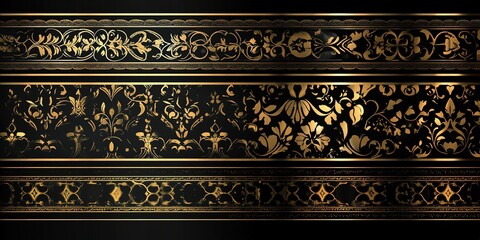 Poster - Elegant golden decorative patterns on a dark background showcasing intricate floral designs and ornate details