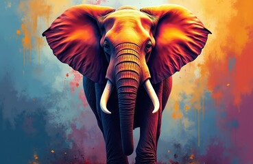Fototapete - Vibrant colorful elephant portrait illustration. AI generated design. Modern creative mammal artwork against abstract bright background. Decorative wildlife head. Pop art. Colours splash create